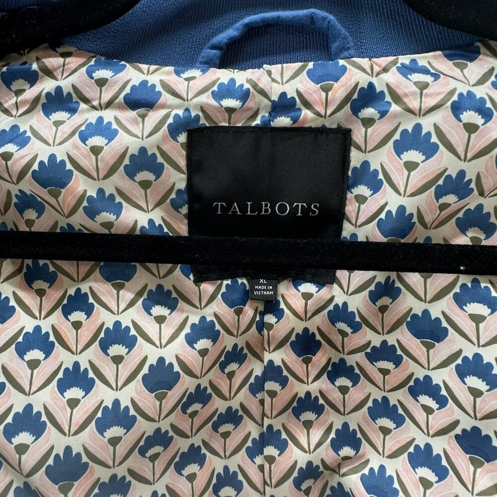 Talbots Quilted Bomber Jacket Womens XL Full Zip Pattern Lined Snap Pockets Blue - Picture 11 of 12